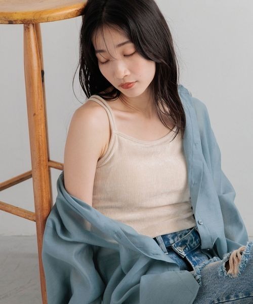 LOWRYS FARM（ローリーズファーム）の「スタイルＵＰベロアカップ　133777（キャミソール・レディース・アイボリー/ブルー/ブラウン/グリーン・FREE）」の9枚目の写真