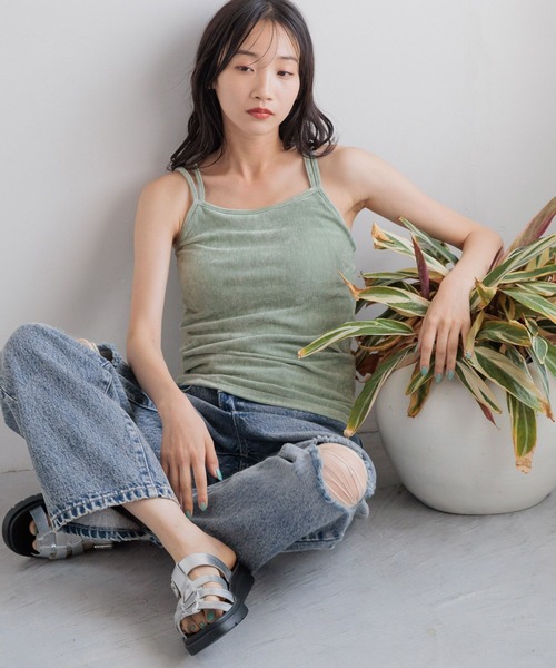 LOWRYS FARM（ローリーズファーム）の「スタイルＵＰベロアカップ　133777（キャミソール・レディース・アイボリー/ブルー/ブラウン/グリーン・FREE）」の5枚目の写真