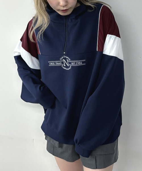 NICOLE CLUB(ニコル クラブ)の「フロントシシュウハーフジップ(Tシャツ/カットソー・レディース・ネイビー/ブラック/オフホワイト・FREE)」の3枚目の写真