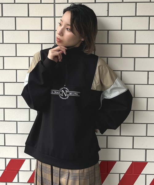 NICOLE CLUB(ニコル クラブ)の「フロントシシュウハーフジップ(Tシャツ/カットソー・レディース・ネイビー/ブラック/オフホワイト・FREE)」の1枚目の写真