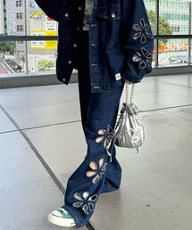 HELLO.SANFRANCISCO | 【HELLO.SANFRANCISCO/ハローサンフランシスコ】フラワーカットアウトデニムパンツ(デニムパンツ)