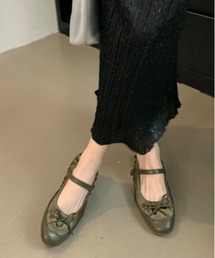 ストラップ付ギャザーバレエシューズ