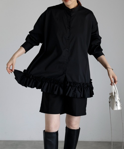 r.（アールドット）の「裾フリル　ブラウス（シャツ/ブラウス・レディース・ブルー/ブラック/ホワイト・FREE）」の3枚目の写真