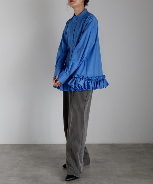 r.（アールドット）の「裾フリル　ブラウス（シャツ/ブラウス・レディース・ブルー/ブラック/ホワイト・FREE）」の9枚目の写真