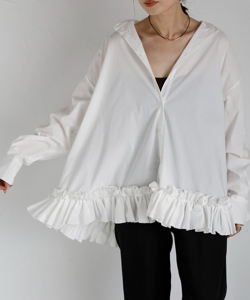 r.（アールドット）の「裾フリル　ブラウス（シャツ/ブラウス・レディース・ブルー/ブラック/ホワイト・FREE）」の15枚目の写真