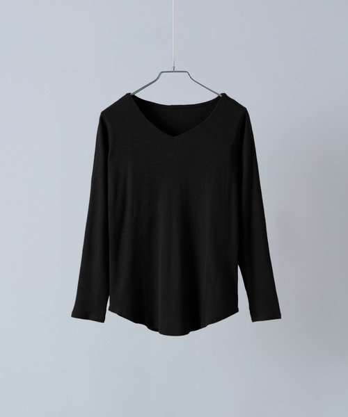 VネックコットンロングスリーブリブT（Tシャツ/カットソー