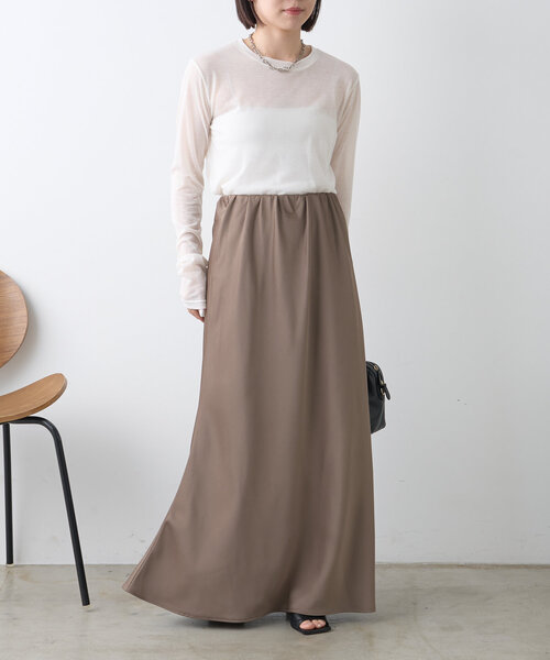 Jena espace merveilleux（ジェナ　エスパスメルヴェイユ）の「サテンロングスカート（スカート・レディース・カーキ/ブラック/ベージュ・FREE）」の12枚目の写真