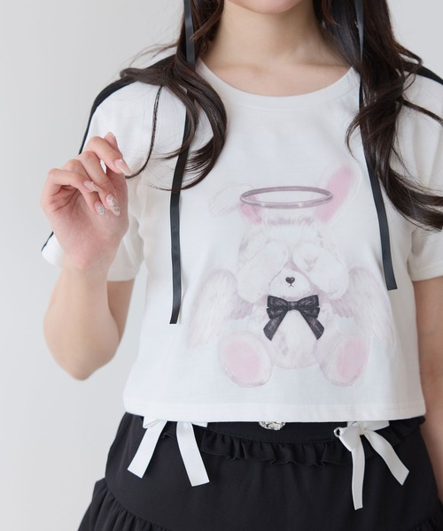 DearMyLove(ディアマイラブ)の「選べるプリントクロップドT(Tシャツ/カットソー・レディース・ブラック×ピンク/ホワイト系その他2/ホワイト系その他3/ホワイト系その他4/ホワイト系その他5/ブラック系その他2/ブラック×ベージュ/ブラック×ホワイト/ホワイト系その他/ブラック系その他/ホワイト/ブラック・FREE)」の2枚目の写真