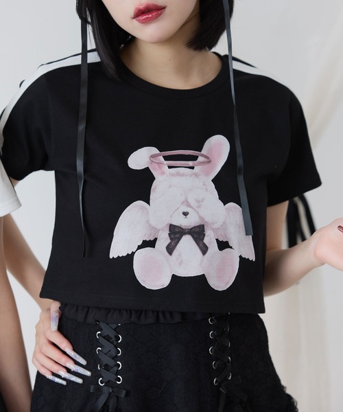 DearMyLove(ディアマイラブ)の「選べるプリントクロップドT(Tシャツ/カットソー・レディース・ブラック×ピンク/ホワイト系その他2/ホワイト系その他3/ホワイト系その他4/ホワイト系その他5/ブラック系その他2/ブラック×ベージュ/ブラック×ホワイト/ホワイト系その他/ブラック系その他/ホワイト/ブラック・FREE)」の9枚目の写真