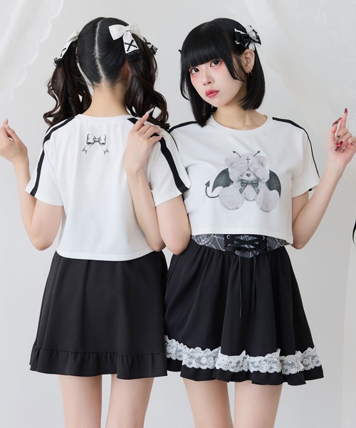 DearMyLove(ディアマイラブ)の「選べるプリントクロップドT(Tシャツ/カットソー・レディース・ブラック×ピンク/ホワイト系その他2/ホワイト系その他3/ホワイト系その他4/ホワイト系その他5/ブラック系その他2/ブラック×ベージュ/ブラック×ホワイト/ホワイト系その他/ブラック系その他/ホワイト/ブラック・FREE)」の3枚目の写真