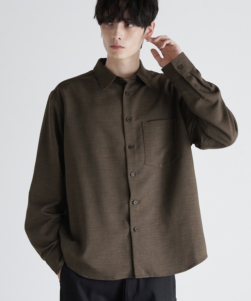 Anchor Smith（アンカー スミス）の「ドレープウールライクファブリック オーバーサイズシャツ（シャツ/ブラウス・メンズ・ダークブラウン/ライトグレー/ホワイト/グレイッシュブルー/ブラック/ダークグレー・L/M）」の5枚目の写真