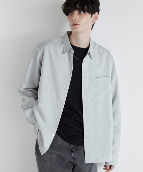 Anchor Smith（アンカー スミス）の「ドレープウールライクファブリック オーバーサイズシャツ（シャツ/ブラウス・メンズ・ダークブラウン/ライトグレー/ホワイト/グレイッシュブルー/ブラック/ダークグレー・L/M）」の3枚目の写真