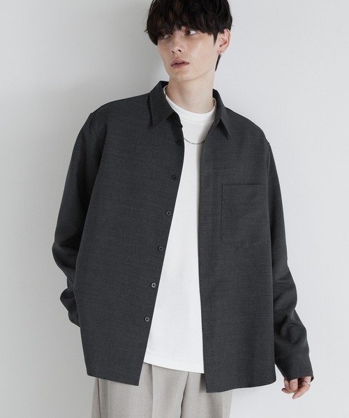 Anchor Smith（アンカー スミス）の「ドレープウールライクファブリック オーバーサイズシャツ（シャツ/ブラウス・メンズ・ダークブラウン/ライトグレー/ホワイト/グレイッシュブルー/ブラック/ダークグレー・L/M）」の4枚目の写真