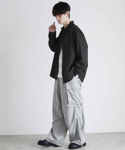 Anchor Smith（アンカー スミス）の「ドレープウールライクファブリック オーバーサイズシャツ（シャツ/ブラウス・メンズ・ダークブラウン/ライトグレー/ホワイト/グレイッシュブルー/ブラック/ダークグレー・L/M）」の19枚目の写真