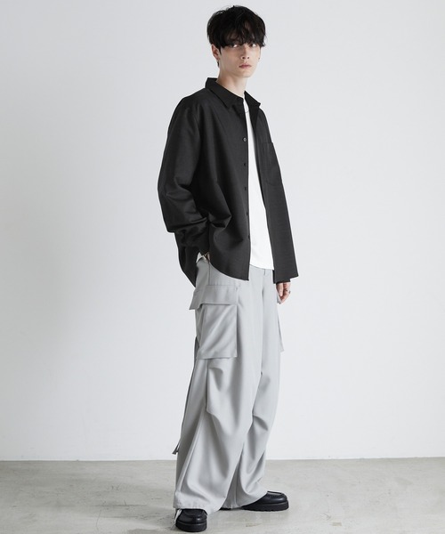 Anchor Smith（アンカー スミス）の「ドレープウールライクファブリック オーバーサイズシャツ（シャツ/ブラウス・メンズ・ダークブラウン/ライトグレー/ホワイト/グレイッシュブルー/ブラック/ダークグレー・L/M）」の20枚目の写真