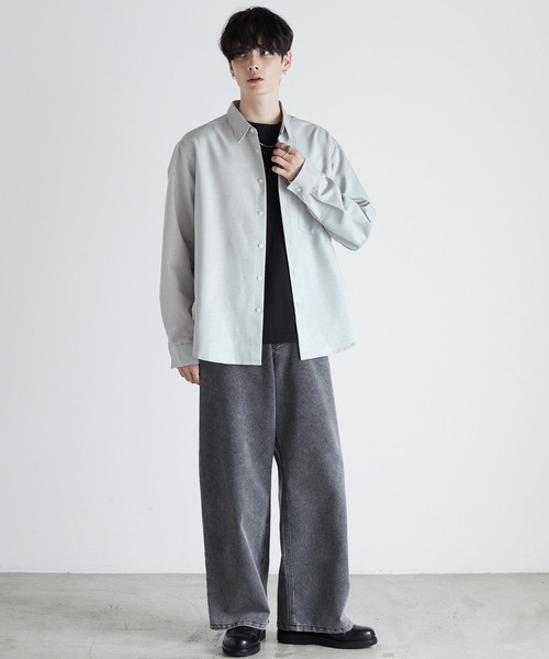 Anchor Smith（アンカー スミス）の「ドレープウールライクファブリック オーバーサイズシャツ（シャツ/ブラウス・メンズ・ダークブラウン/ライトグレー/ホワイト/グレイッシュブルー/ブラック/ダークグレー・L/M）」の15枚目の写真