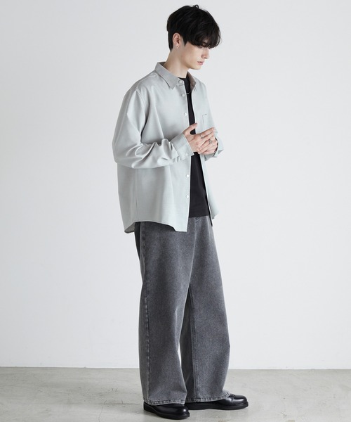 Anchor Smith（アンカー スミス）の「ドレープウールライクファブリック オーバーサイズシャツ（シャツ/ブラウス・メンズ・ダークブラウン/ライトグレー/ホワイト/グレイッシュブルー/ブラック/ダークグレー・L/M）」の17枚目の写真