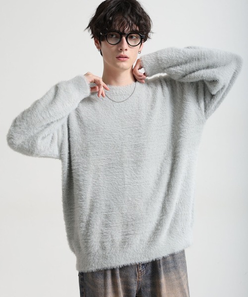 RAGEBLUE(レイジブルー)の「Shaggy knit crew neck pullover/シャギーニットクルーネックプルオーバー(ニット/セーター・メンズ・ライトブルー/ライトグレー/ブラック・LARGE/MEDIUM)」の3枚目の写真