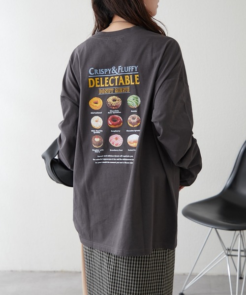 NUNIFE（ユニフィー）の「【UNISEX】ドーナッツメニューロンＴ（Tシャツ/カットソー・レディース・オートミール/スミクロ/オフホワイト・FREE）」の6枚目の写真