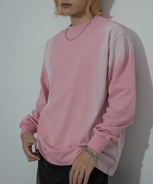 STONE  ピンク 長袖カットソー Mサイズ セール】スプレーラインロングスリーブTシャツ（Tシャツ/カットソー