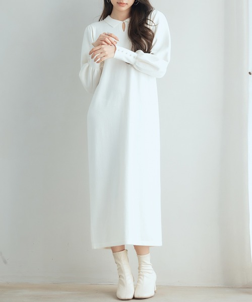 SAISON DE PAPILLON(セゾンドパピヨン)の「シャツ襟マトンスリーブミモレ丈ワンピース(ワンピース・レディース・ネイビー/アイボリー/ブラック・M/L)」の22枚目の写真