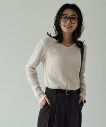 STYLE DELI | シャーリング加工Vネックトップス(Tシャツ/カットソー)