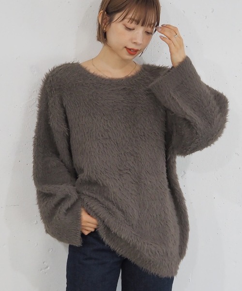 tiptop（ティップトップ）の「【丈が選べる2サイズ】起毛フェザーニットプルオーバー（ニット/セーター・レディース・ホワイト系その他/ブルー系その他/グリーン系その他2/グリーン系その他/ブルー/チャコールグレー/グレー系その他/アイボリー/ピンク・LONG/SHORT）」の5枚目の写真