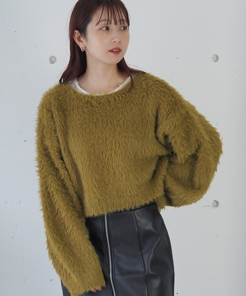 tiptop（ティップトップ）の「【丈が選べる2サイズ】起毛フェザーニットプルオーバー（ニット/セーター・レディース・ホワイト系その他/ブルー系その他/グリーン系その他2/グリーン系その他/ブルー/チャコールグレー/グレー系その他/アイボリー/ピンク・LONG/SHORT）」の6枚目の写真