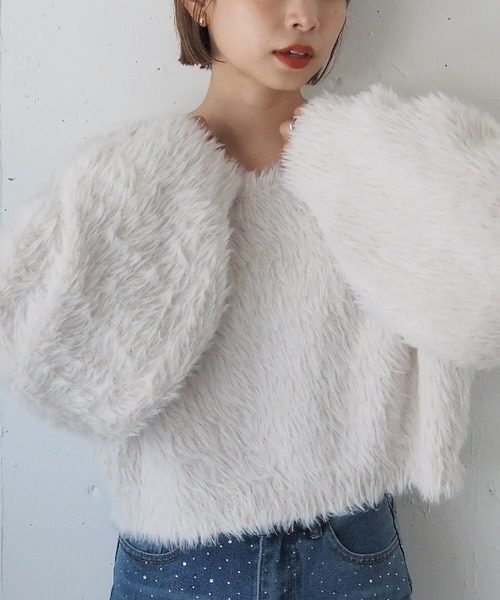 tiptop（ティップトップ）の「【丈が選べる2サイズ】起毛フェザーニットプルオーバー（ニット/セーター・レディース・ホワイト系その他/ブルー系その他/グリーン系その他2/グリーン系その他/ブルー/チャコールグレー/グレー系その他/アイボリー/ピンク・LONG/SHORT）」の2枚目の写真