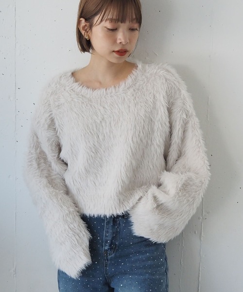 tiptop（ティップトップ）の「【丈が選べる2サイズ】起毛フェザーニットプルオーバー（ニット/セーター・レディース・ホワイト系その他/ブルー系その他/グリーン系その他2/グリーン系その他/ブルー/チャコールグレー/グレー系その他/アイボリー/ピンク・LONG/SHORT）」の10枚目の写真