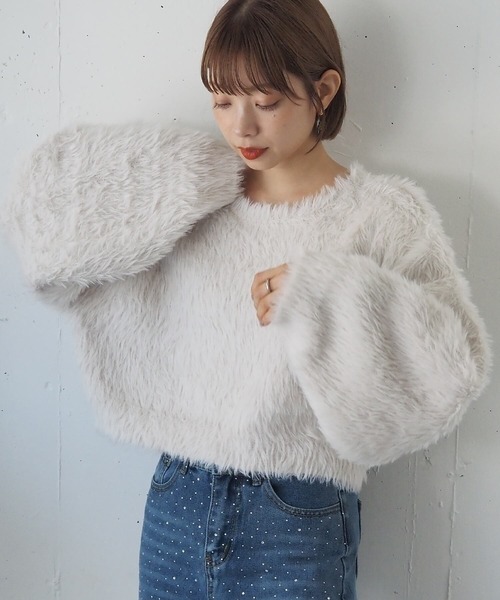 tiptop（ティップトップ）の「【丈が選べる2サイズ】起毛フェザーニットプルオーバー（ニット/セーター・レディース・ホワイト系その他/ブルー系その他/グリーン系その他2/グリーン系その他/ブルー/チャコールグレー/グレー系その他/アイボリー/ピンク・LONG/SHORT）」の11枚目の写真