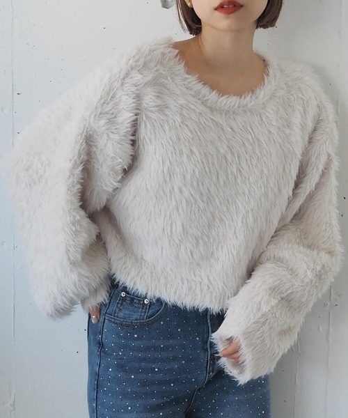 tiptop（ティップトップ）の「【丈が選べる2サイズ】起毛フェザーニットプルオーバー（ニット/セーター・レディース・ホワイト系その他/ブルー系その他/グリーン系その他2/グリーン系その他/ブルー/チャコールグレー/グレー系その他/アイボリー/ピンク・LONG/SHORT）」の12枚目の写真