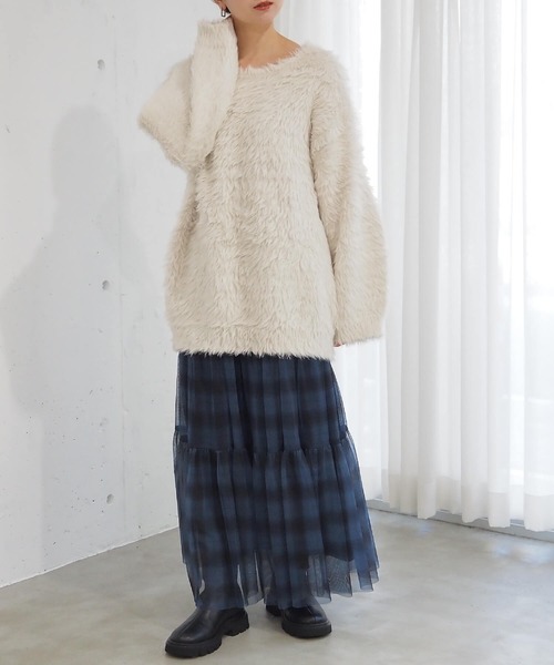 tiptop（ティップトップ）の「【丈が選べる2サイズ】起毛フェザーニットプルオーバー（ニット/セーター・レディース・ホワイト系その他/ブルー系その他/グリーン系その他2/グリーン系その他/ブルー/チャコールグレー/グレー系その他/アイボリー/ピンク・LONG/SHORT）」の21枚目の写真