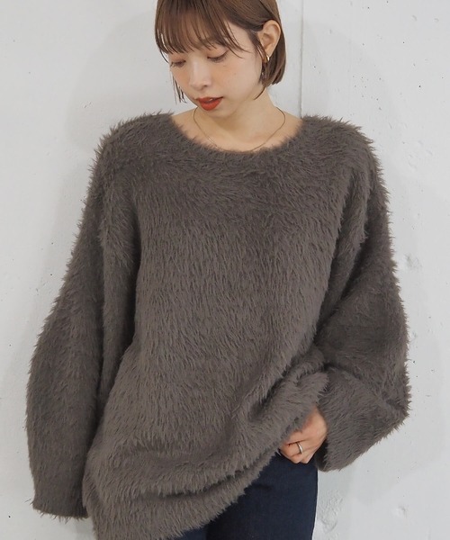 セール】【丈が選べる2サイズ】起毛フェザーニットプルオーバー