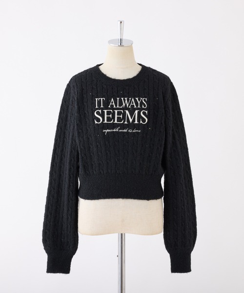 one after another NICE CLAUP（ワンアフターアナザーナイスクラップ）の「ロゴ刺繍ケーブルニット（ニット/セーター・レディース・レッド/ピンク/ブラック/オフホワイト・FREE）」の5枚目の写真