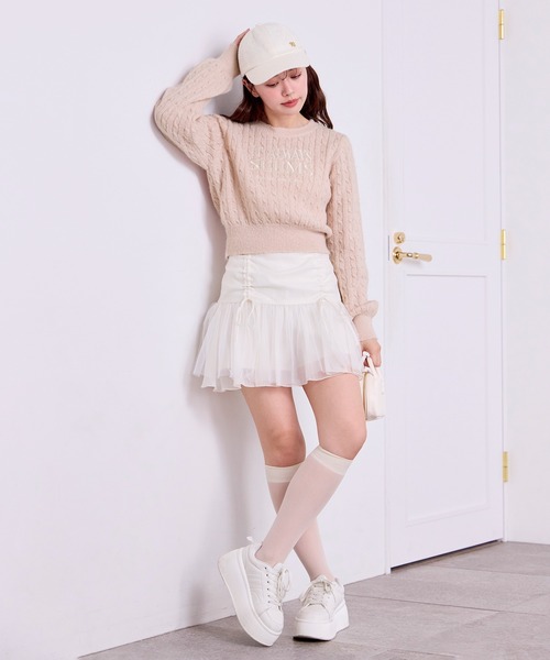 one after another NICE CLAUP（ワンアフターアナザーナイスクラップ）の「ロゴ刺繍ケーブルニット（ニット/セーター・レディース・レッド/ピンク/ブラック/オフホワイト・FREE）」の20枚目の写真