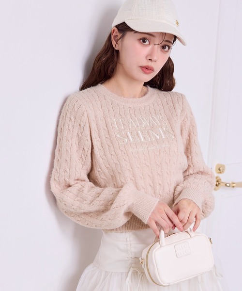 one after another NICE CLAUP（ワンアフターアナザーナイスクラップ）の「ロゴ刺繍ケーブルニット（ニット/セーター・レディース・レッド/ピンク/ブラック/オフホワイト・FREE）」の22枚目の写真