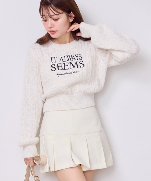 one after another NICE CLAUP（ワンアフターアナザーナイスクラップ）の「ロゴ刺繍ケーブルニット（ニット/セーター・レディース・レッド/ピンク/ブラック/オフホワイト・FREE）」の17枚目の写真