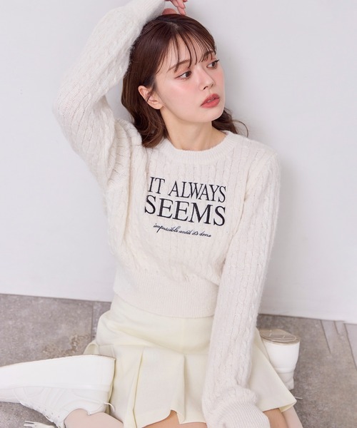 one after another NICE CLAUP（ワンアフターアナザーナイスクラップ）の「ロゴ刺繍ケーブルニット（ニット/セーター・レディース・レッド/ピンク/ブラック/オフホワイト・FREE）」の18枚目の写真