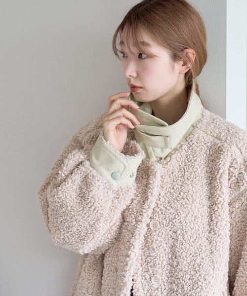 セール】【襟2WAY】襟レザーカールボアブルゾン（ブルゾン）｜Kastane  