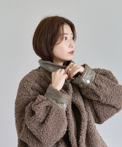 セール】【襟2WAY】襟レザーカールボアブルゾン（ブルゾン）｜Kastane  