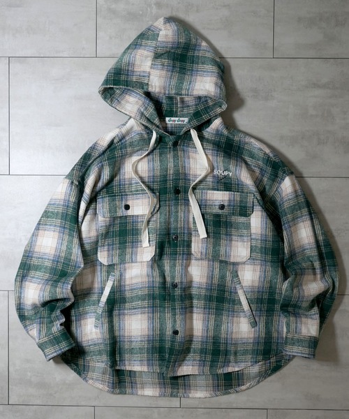 【セール】flannel check hooded shirt/ネルチェック フーデッド シャツ（シャツ/ブラウス）｜Soupy Soupy（スーピースーピー）