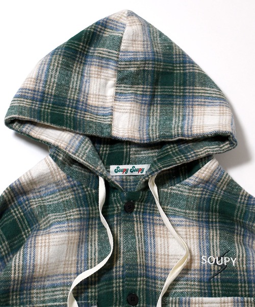 【セール】flannel check hooded shirt/ネルチェック フーデッド シャツ（シャツ/ブラウス）｜Soupy Soupy（スーピースーピー）