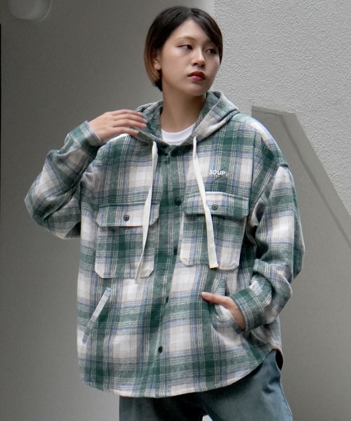 【セール】flannel check hooded shirt/ネルチェック フーデッド シャツ（シャツ/ブラウス）｜Soupy Soupy（スーピースーピー）