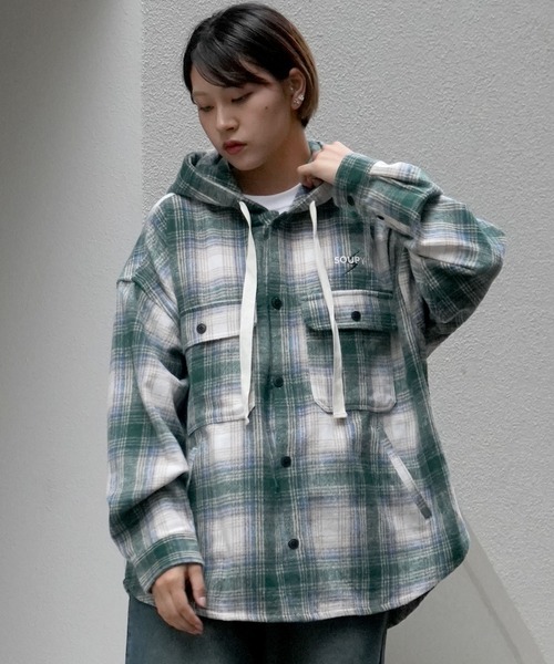 【セール】flannel check hooded shirt/ネルチェック フーデッド シャツ（シャツ/ブラウス）｜Soupy Soupy（スーピースーピー）