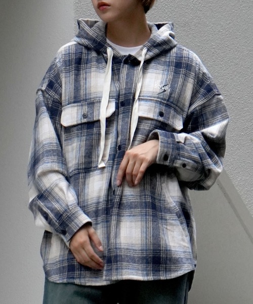 【セール】flannel check hooded shirt/ネルチェック フーデッド シャツ（シャツ/ブラウス）｜Soupy Soupy（スーピースーピー）