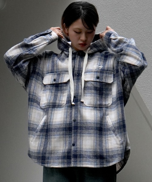 【セール】flannel check hooded shirt/ネルチェック フーデッド シャツ（シャツ/ブラウス）｜Soupy Soupy（スーピースーピー）