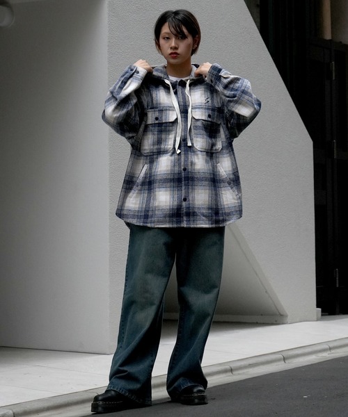 【セール】flannel check hooded shirt/ネルチェック フーデッド シャツ（シャツ/ブラウス）｜Soupy Soupy（スーピースーピー）