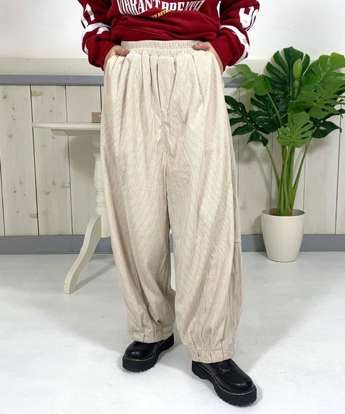 CRB（シーアールビー）の「コーデュロイカーブパンツ（カーゴパンツ・レディース・ライム/アイボリー/カーキ/チャコールグレー/ブラック/ブルー・F）」の2枚目の写真