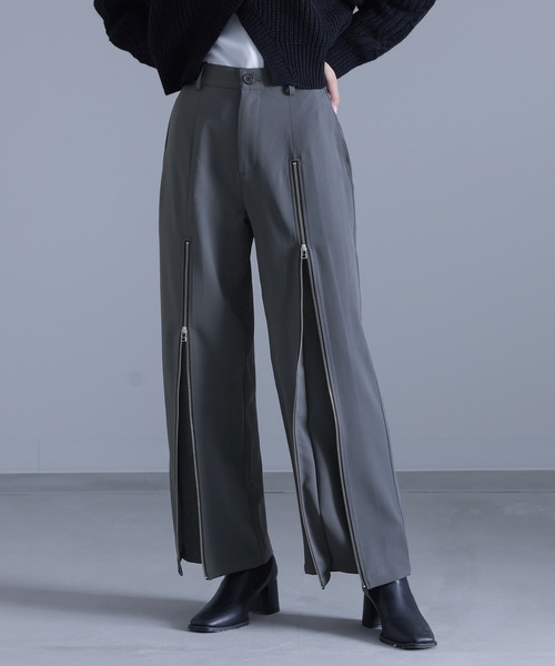 kOhAKU（コハク）の「『ジップデザインスラックス』（スラックス・レディース・チャコール/ブラック・1/2）」の2枚目の写真